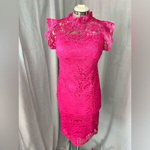 Enfocus Studio Vibrant Pink Lace Midi Dress